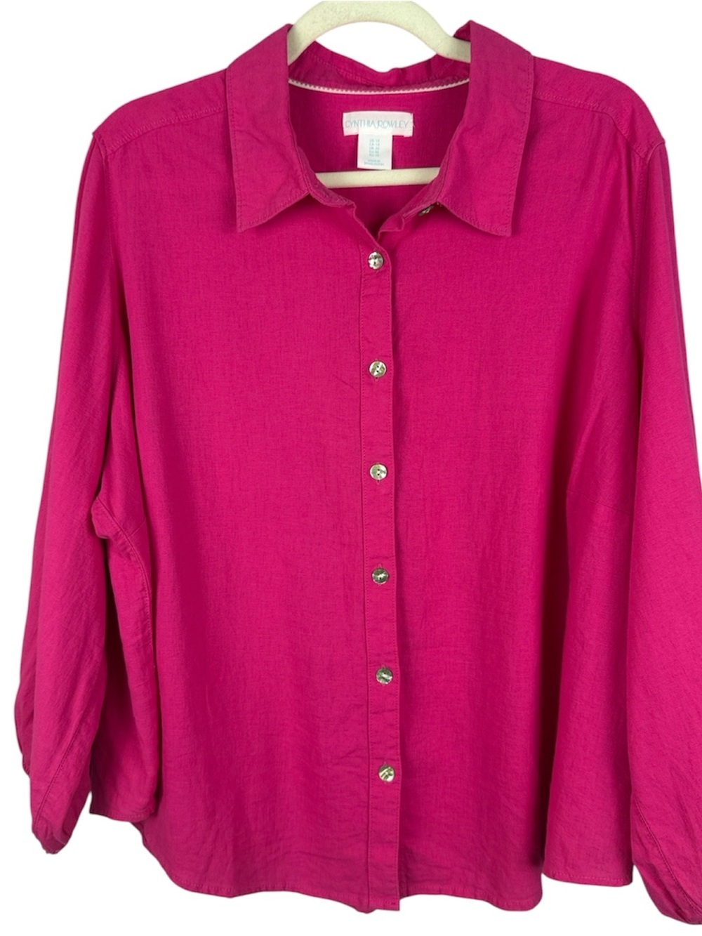 Cynthia Rowley Hot Pink Linen Blend Button Down Long Sleeve Top 1X